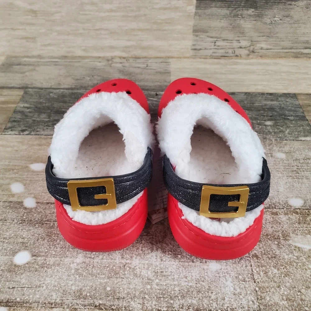 Crocs Classic Lined Santa Kids Clog Sz 8 C8 Red Round Toe Slip-On Slingback Shoe